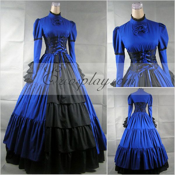 

Blue Long Sleeve Gothic Lolita Dress-LTFS0019