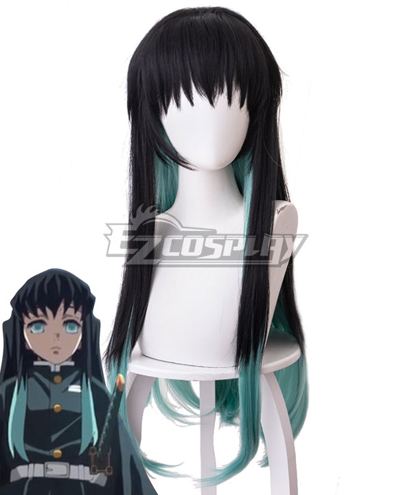 

Demon Slayer: Kimetsu No Yaiba Tokitou Muichirou Muichiro Tokito Black Green Cosplay Wig - 487G