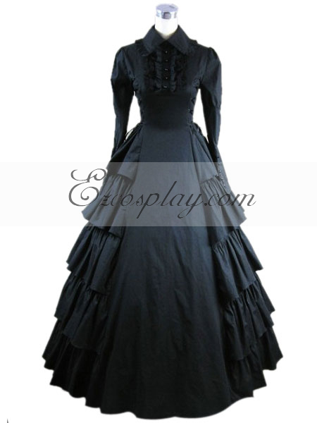 Black Long Sleeve Gothic Lolita Dress-LTFS0022