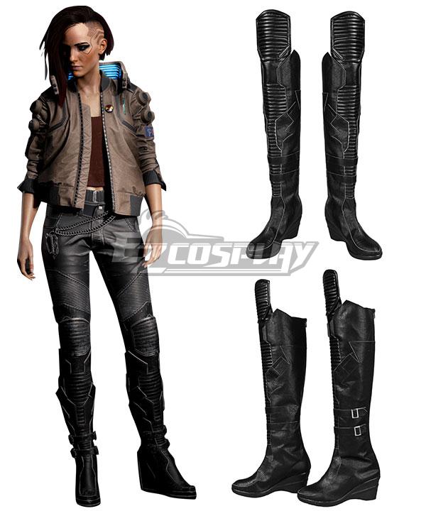 Cyberpunk 2077 V Female Black Long Shoes Cosplay Boots