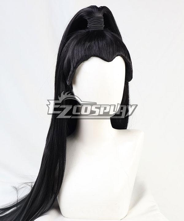 General 100cm Long Straight Hair Middle Part High Ponytail Black Cosplay Wig