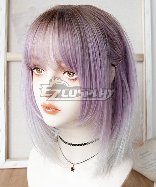 Japan Harajuku Lolita Series Grey Purple Short Cosplay Wig