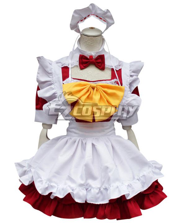 Red and White Lolita Cute Cat Maid Dress Cosplay Costume - EMDS043Y