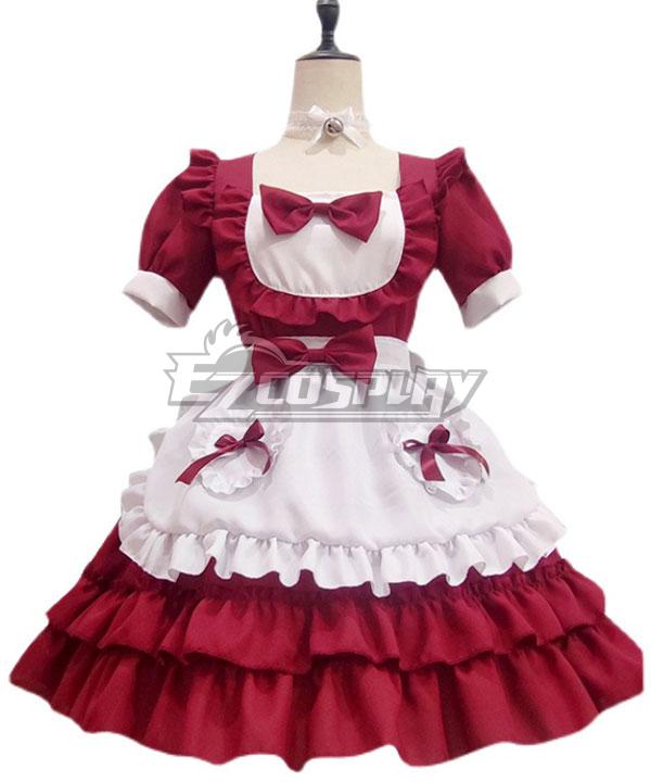 White & Red Maid Dress Cosplay Costume - EMDS061Y