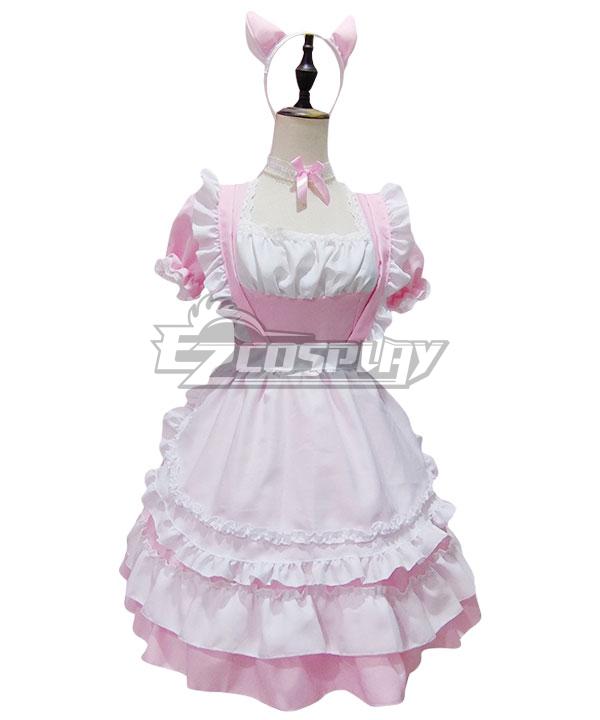 White & Pink Maid Dress Cosplay Costume - EMDS062Y