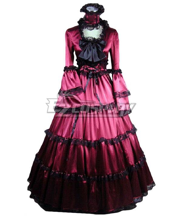 Women Girls Gothic Lolita Long Sleeves Classic Lolita Dress Rose Red Dress Costume 1M