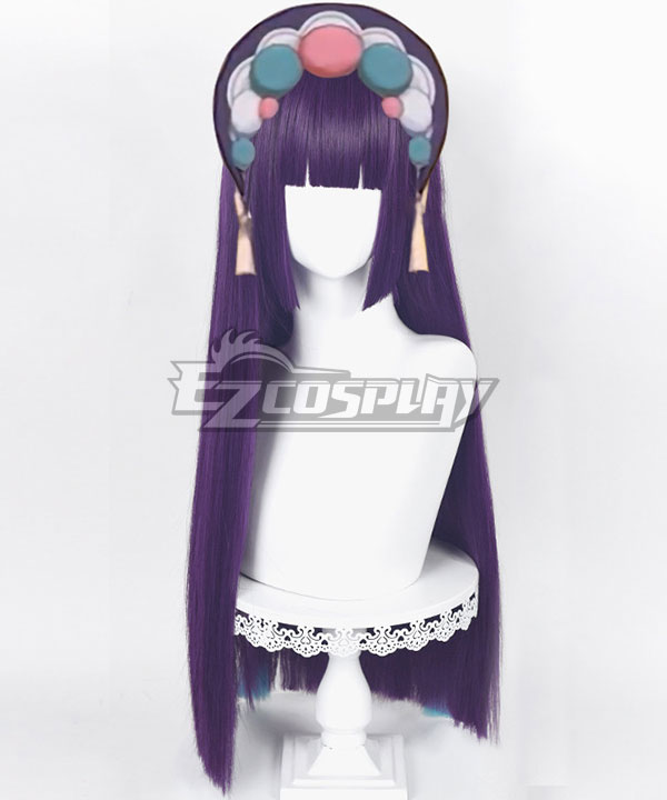 Genshin Impact Yun Jin Cosplay wig, Two-color long wig, detachable gradient twist braid, Yun Jin cosplay, purple Straight wig with cheapest bangs