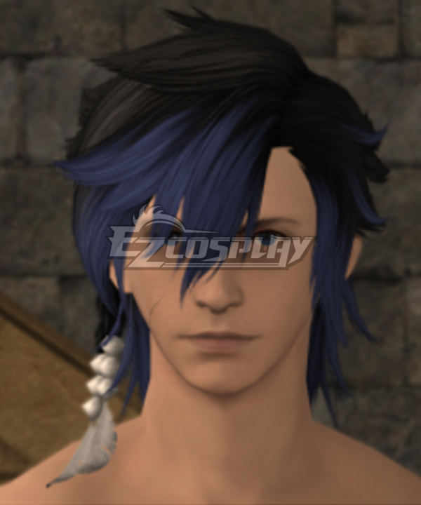 Final Fantasy XIV Player Character Black Blue Cosplay Wig