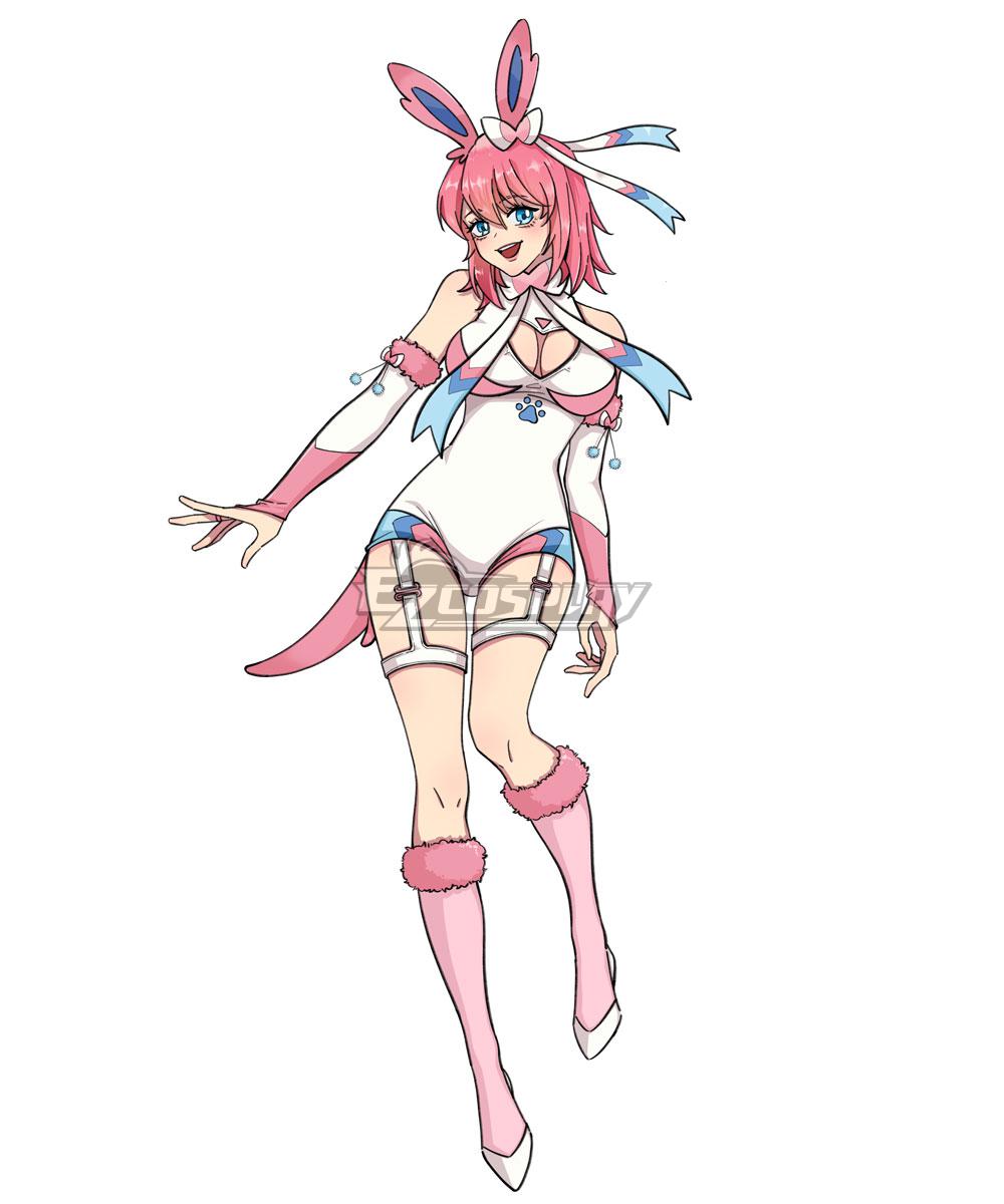 Ezcosplay Original Derivative PM Halloween Jumpsuit Sylveon Kawaii Pink Lingerie Rompers Cosplay Costume