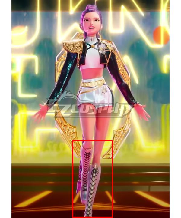 Kpop Demon Hunters Rumi Golden Black Dance Outfit White Shoes Cosplay Boots