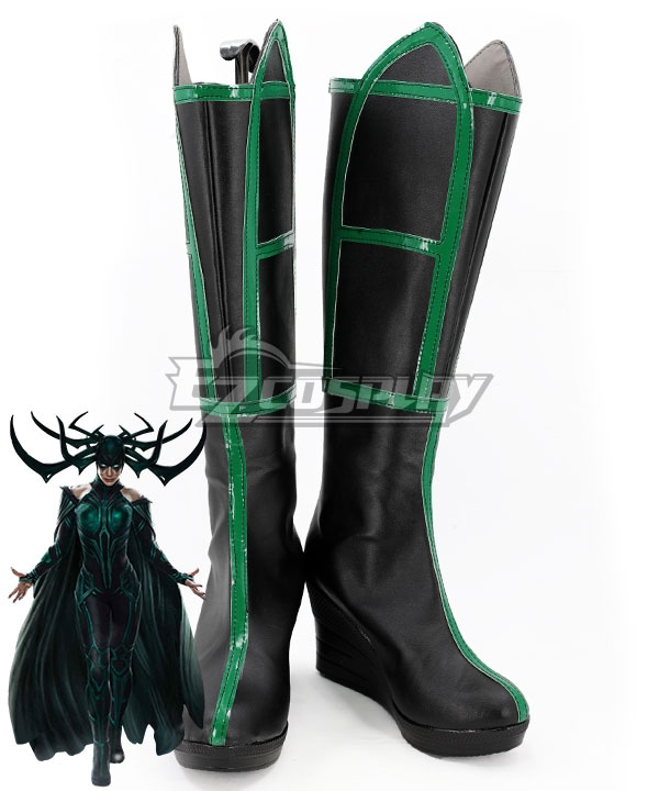 Marvel Thor 3 Ragnarok Trailer Hela Black Green Shoes Cosplay Boots