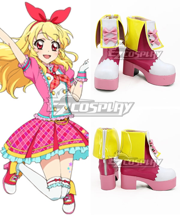

Aikatsu! Idol Activity Hoshimiya Ichigo Pink Yellow White Shoes Cosplay Boots
