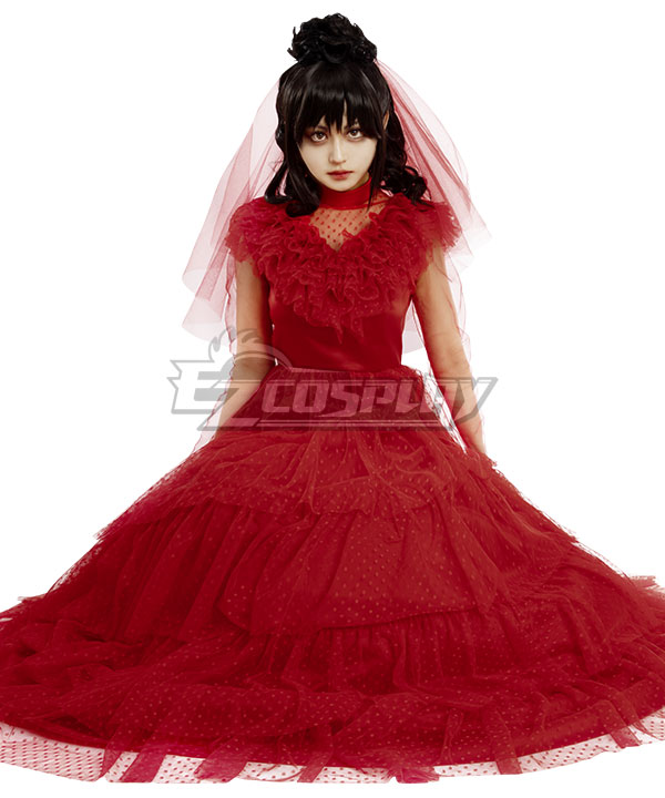 fitted lace wedding dress Beetlejuice Lydia Deetz Costume Gothic Wedding Dress main image 1