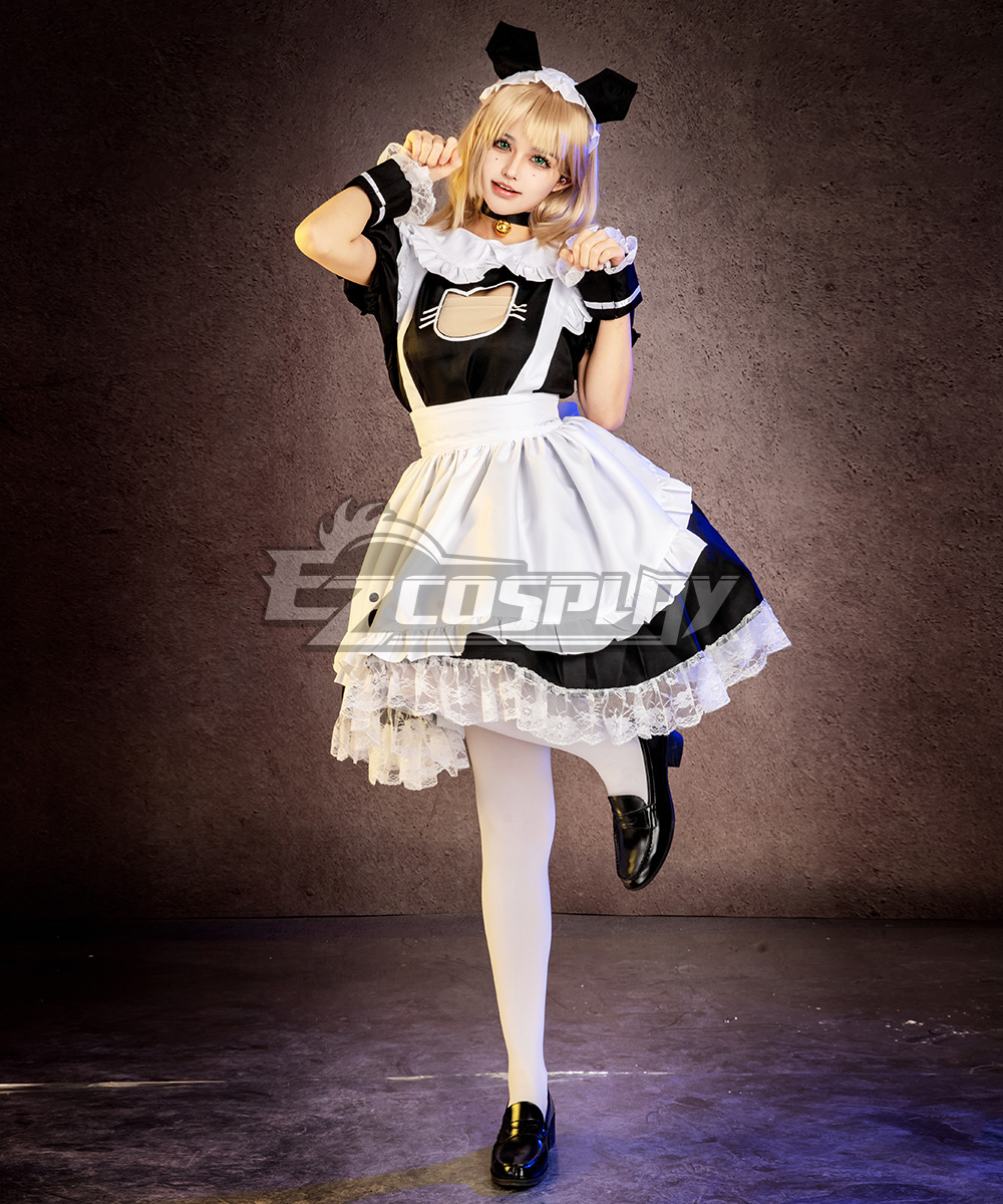 Black and White Lolita Cute Cat Maid Dress Cosplay Costume - EMDS037Y