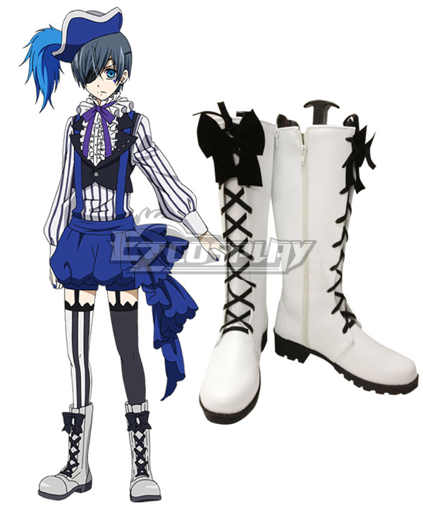 Black Butler Book of Circus Ciel Phantomhive White Shoes Cosplay Boots
