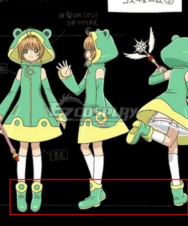 

Cardcaptor Sakura: Clear Card Sakura Kinomoto Frog Battle Suit Green Shoes Cosplay Boots
