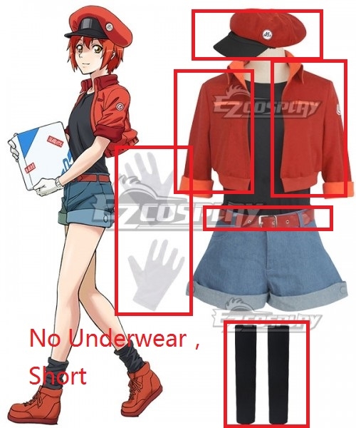 

Cells At Work Erythrocite Red Blood Cell Cosplay Costume - No Underwear Short