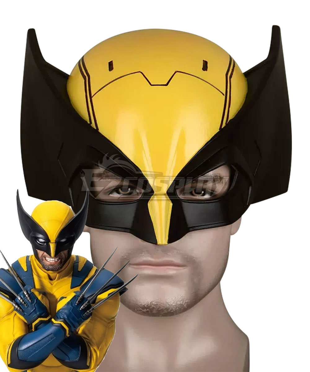 Marvel Wolverine Cosplay Hoodie – Men’s Size M, Yellow Fleece, Zip-Up With See-Through Eye Mask