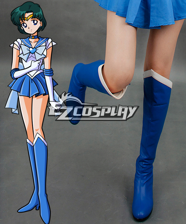 Sailor Moon Mizuno Ami Sailor Mercury Blue Shoes Cosplay Boots