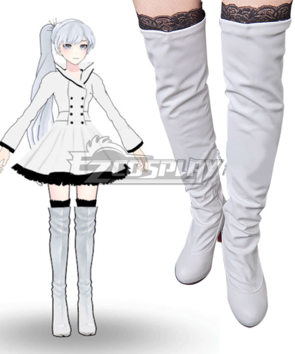 RWBY Season 2 Weiss Schnee Ice Queen White Shoes Cosplay Boots