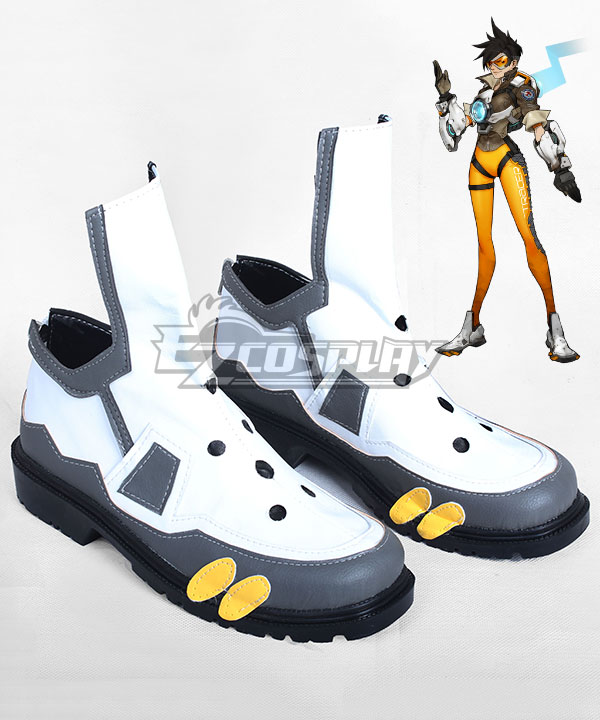 Overwatch OW Tracer Lena Oxton White and Grey Cosplay Shoes
