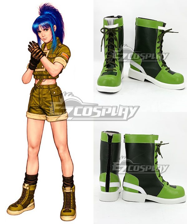 The King of Fighters'96 Leona Heidern Green and Black Shoes Cosplay Boots