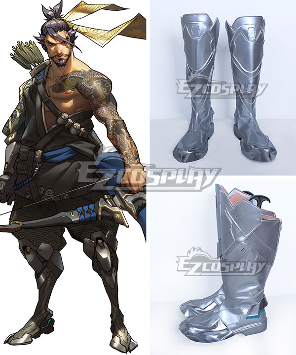Overwatch OW Hanzo Shimada Silver Shoes Cosplay Boots