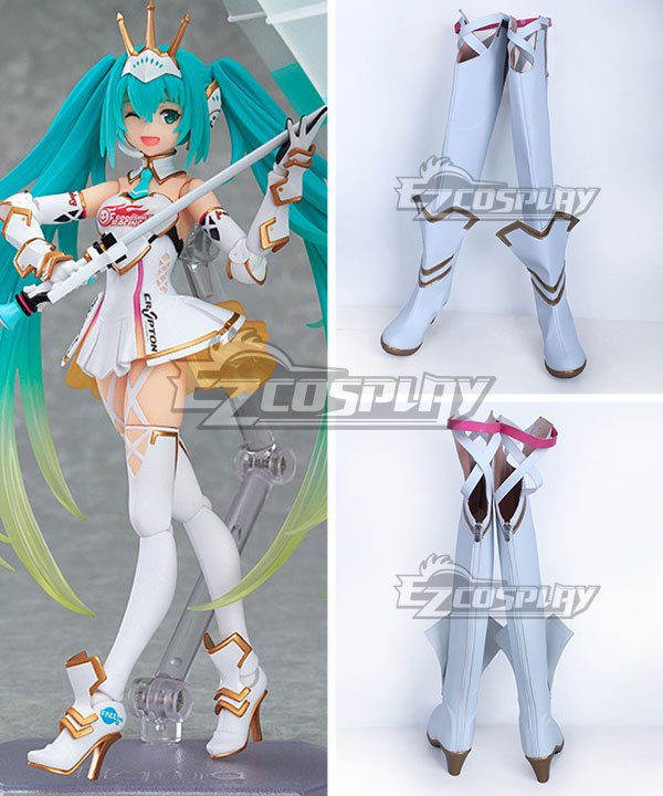 Vocaloid 2015 Racing Miku White Shoes Cosplay Boots