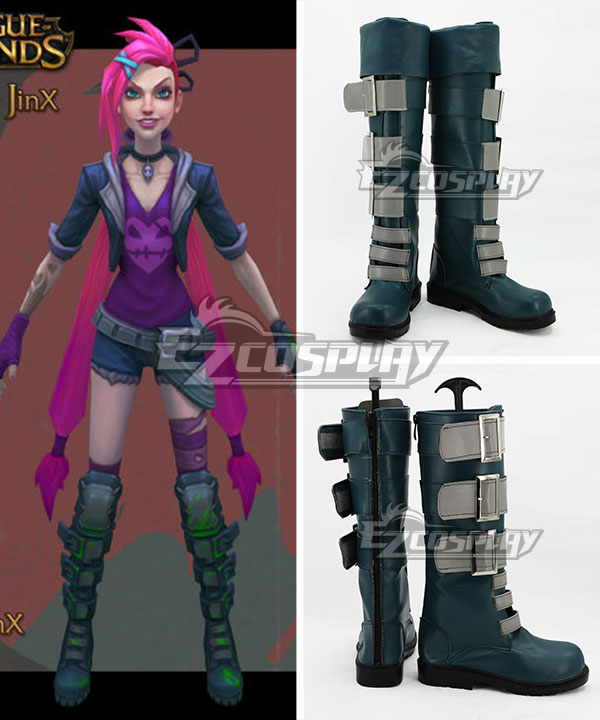 League of Legends LOL Slayer Jinx the Loose Cannon Dark Green Shoes Cosplay Boots
