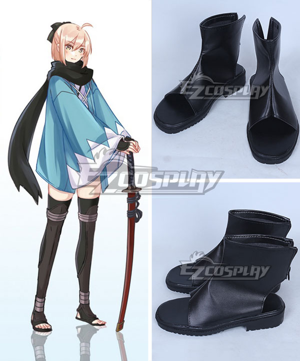 Fate Grand Order Sakura Saber Okita Souji Black Shoes Cosplay Boots