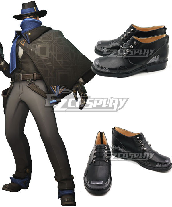 Overwatch OW Jesse McCree Mystery Man Black Cosplay Shoes