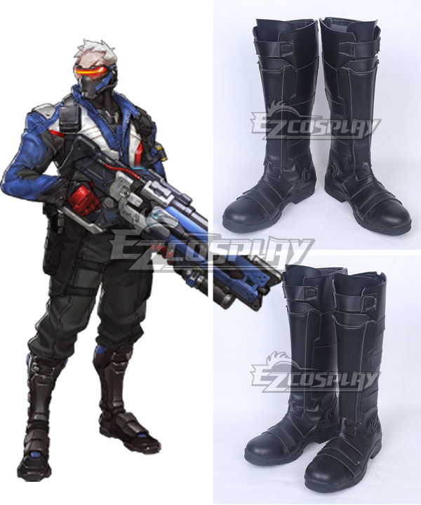 Overwatch OW Soldier 76 John Jack Morrison Black Shoes Cosplay Boots