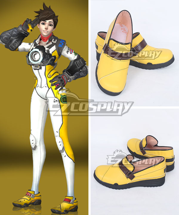 Overwatch OW Tracer Lena Oxton Yellow Cosplay Shoes
