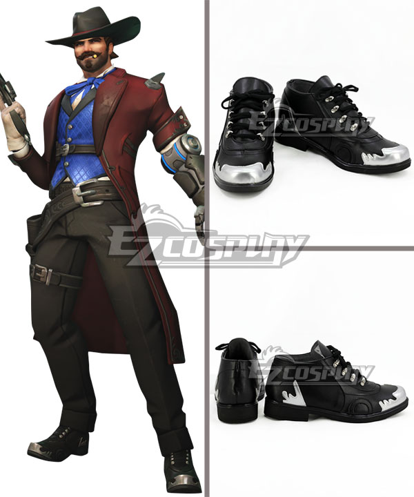 Overwatch OW Riverboat Jesse McCree Black Cosplay Shoes