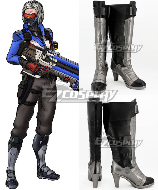 Overwatch OW Soldier 76 John Jack Morrison Female Black Shoes Cosplay Boots