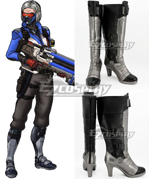 Overwatch OW Soldier 76 John Jack Morrison Damen Schwarze Schuhe Cosplay Stiefel