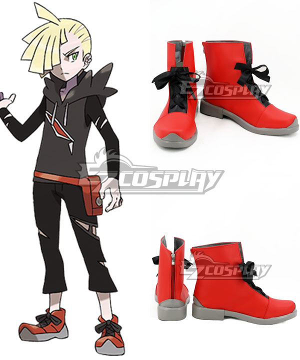 PM Sun and Moon Team Skull Gladion Red Shoes Cosplay Boots
