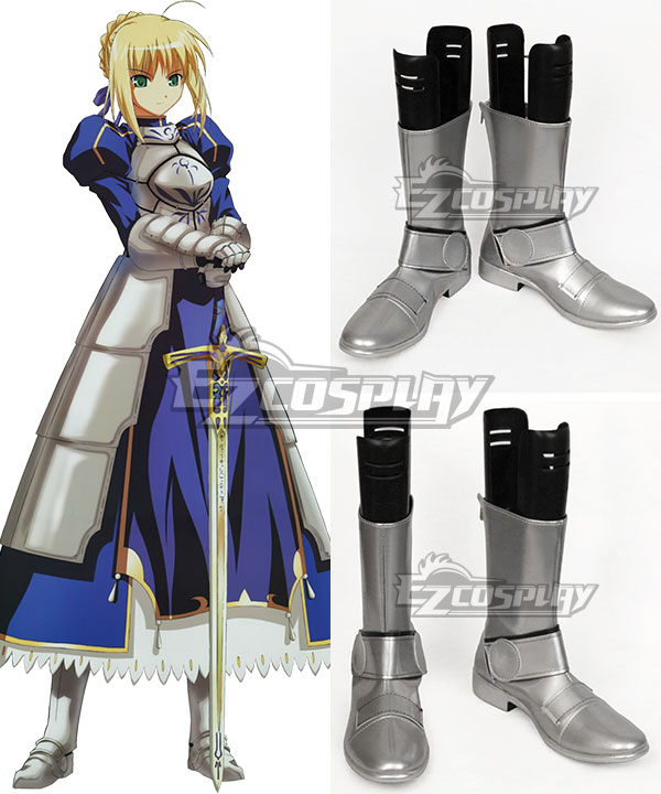 Fate Stay Night Fate Zero Saber Altria Pendragon King Arthur Silver Shoes Cosplay Boots - B Edition