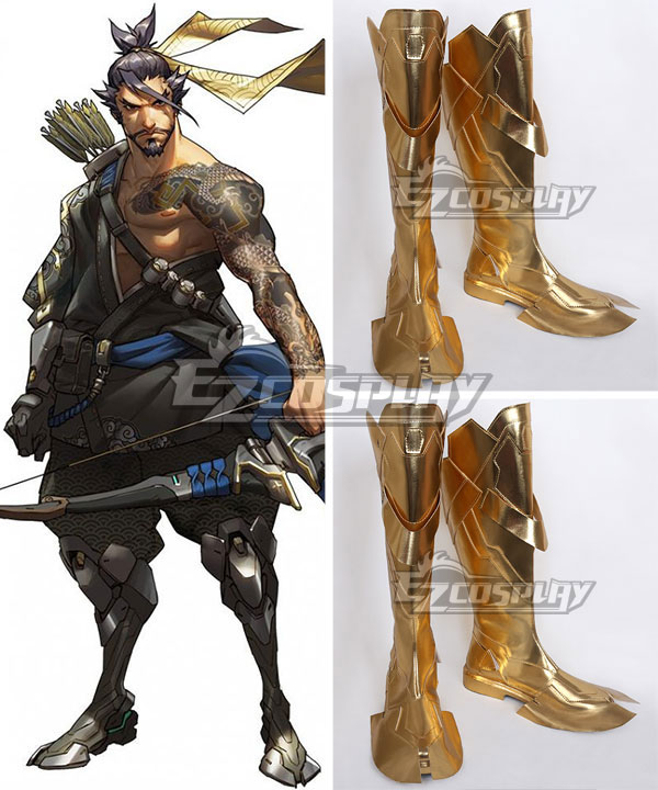 Overwatch OW Hanzo Shimada Golden Shoes Cosplay Boots