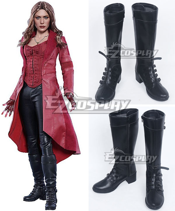Marvel Captain America: Civil War Scarlet Witch Wanda Django Maximoff Black Shoes Cosplay Boots