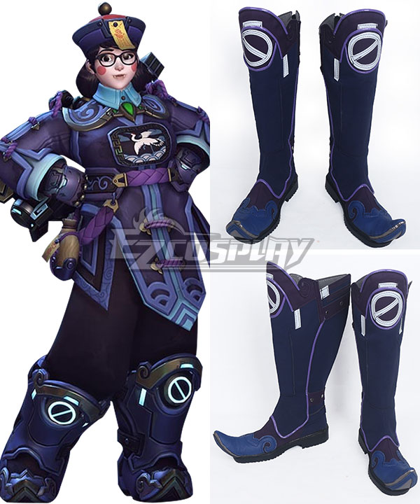 Overwatch OW Halloween Terror Mei Ling Zhou 2017 Blue Shoes Cosplay Boots