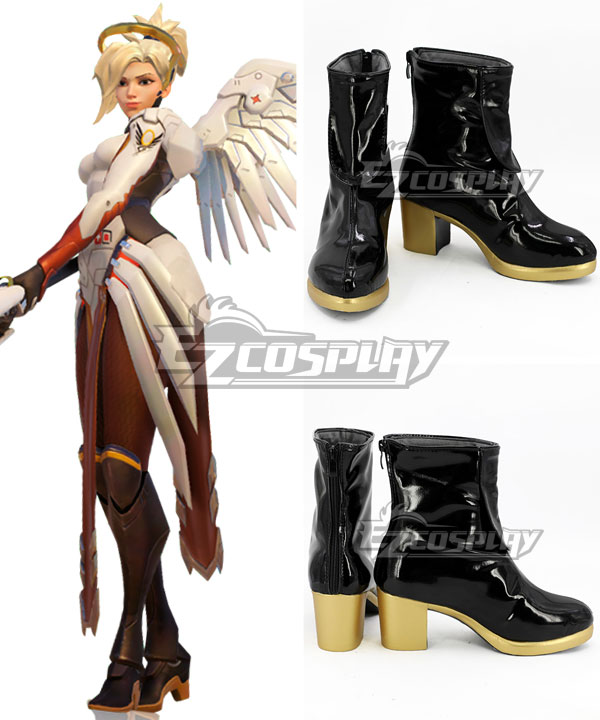 Overwatch OW Mercy Angela Ziegler Black Short Shoes Cosplay Boots