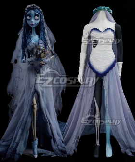 Corpse Wedding Dress Cosplay Bride Costume Halloween Dress+Headband+Gloves Set