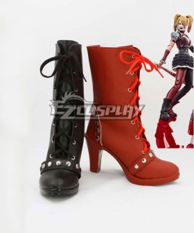 DC Comics Batman: Arkham Knight Asylum City Harley Quinn Black And Red Shoes Cosplay Boots