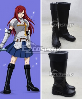 Fairy Tail S-Class Mage Erza Scarlet Black Shoes Cosplay Boots