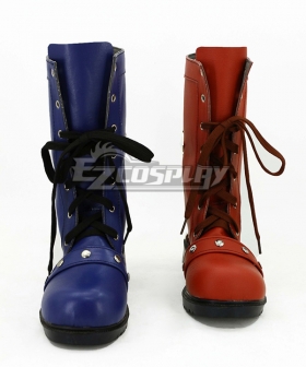 DC Comics Batman Arkham Harley Quinn Red And Blue Shoes Cosplay Boots