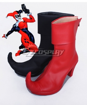 DC Comics Batman Arkham Asylum Harley Quinn Joker Black And Red Shoes Cosplay Boots