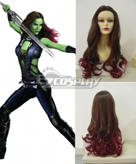 Guardians of the Galaxy Gamora Long Wavy Brown & Red Cosplay Wig
