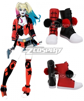 DC Batman Suicide Squad Harley Quinn NEW 52 Red Black Shoes Cosplay Boots