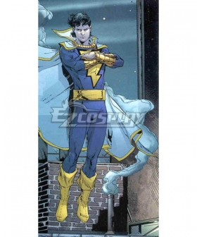 Captain Marvel Jr Freddy Freeman Blue Jumpsuit with White Cloak Cosplay Costume